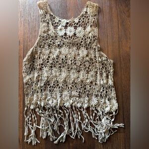 Boho bohemian indie Crochet Fringe Tank Top - Cream